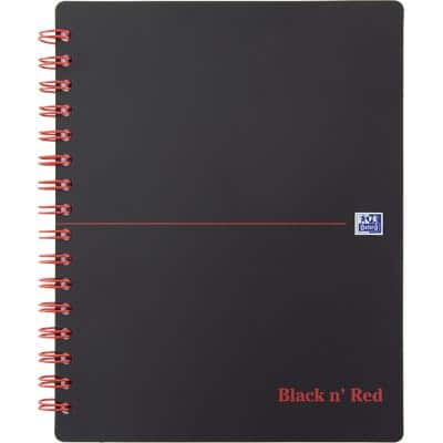 OXFORD Meeting Book Black n' Red A5+ Ruled Spiral Bound PP (Polypropylene) Hardback Black, Red Perforated 160 Pages