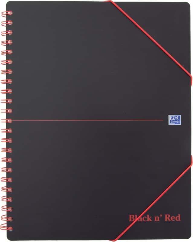 OXFORD Meeting Book Black n' Red A4+ Ruled Spiral Bound PP (Polypropylene) Hardback Black, Red Perforated 160 Pages