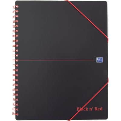 OXFORD Meeting Book Black n' Red A4+ Ruled Spiral Bound PP (Polypropylene) Hardback Black, Red Perforated 160 Pages