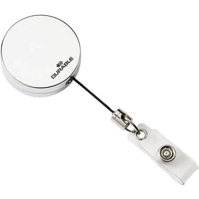 DURABLE Retractable Badge Reel Metal Clip 800 mm Cord Silver Pack of 10