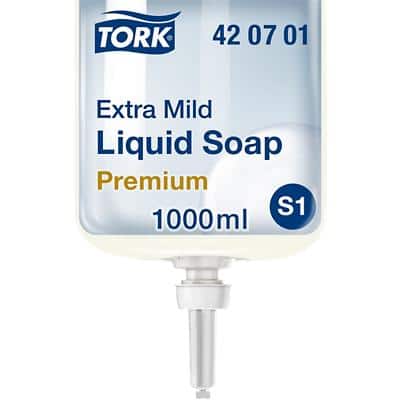 Tork Extra Mild Liquid Soap 420701 for S1 Dispenser, Allergy-friendly, Fragrance-Free, 1L Pack of 6