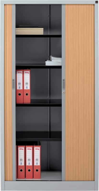 Viking Realspace Essentials Tambour Cupboard Steel 4 Shelves Lockable 1,000 x 450 x 1,980 mm Brown, Silver
