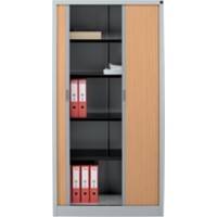 Realspace Essentials Tambour Cupboard Steel 4 Shelves Lockable 1,000 x 450 x 1,980 mm Brown, Silver