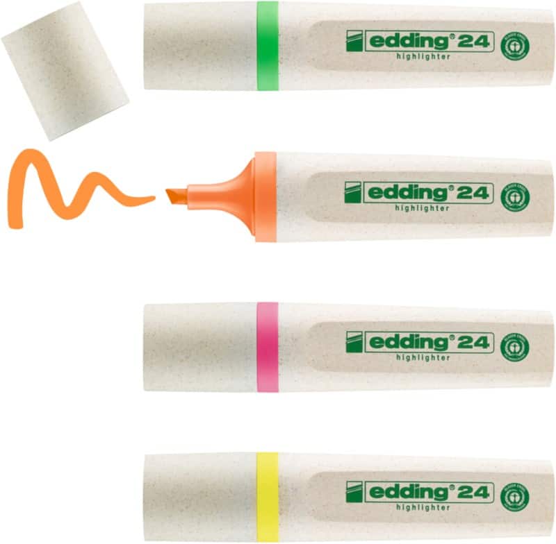 edding EcoLine 24 Highlighter Assorted Medium Chisel 2 - 5 mm Refillable Pack of 4