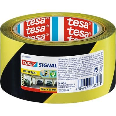 tesa Warning Tape tesasignal Universal Black, Yellow 50 mm (W) x 66 m (L) PP (Polypropylene)