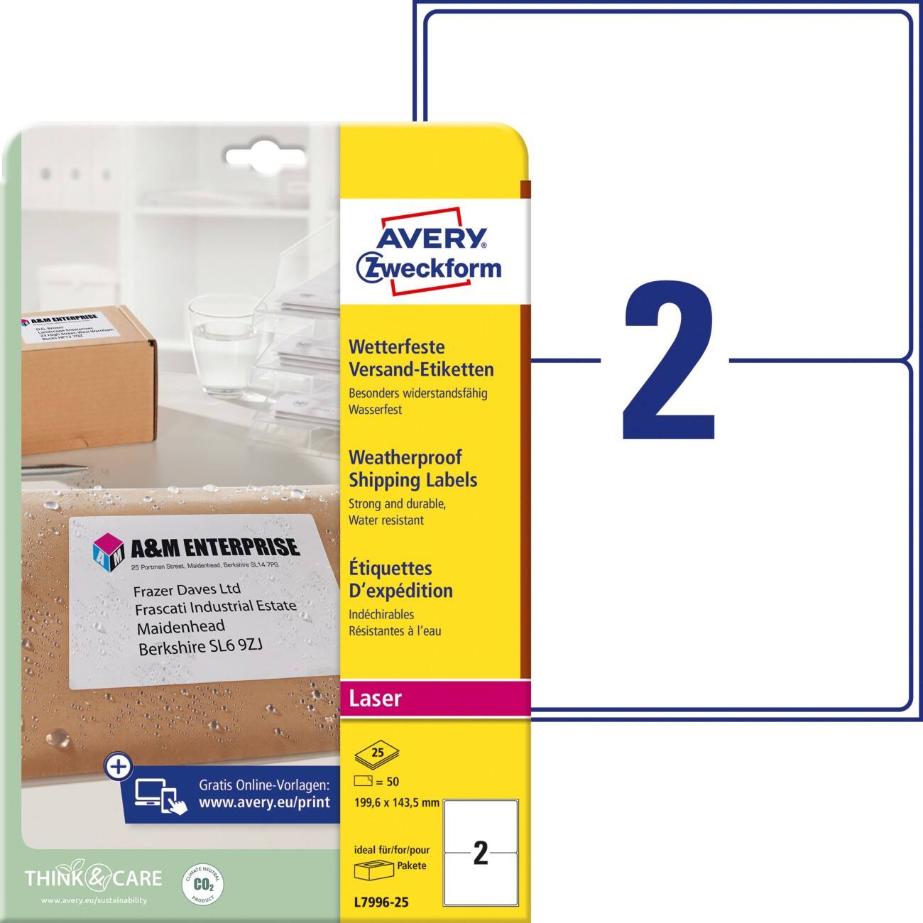 AVERY Zweckform Address Labels L7996-25 199.6 x 143.5 mm White 25 Sheets of 2 Labels