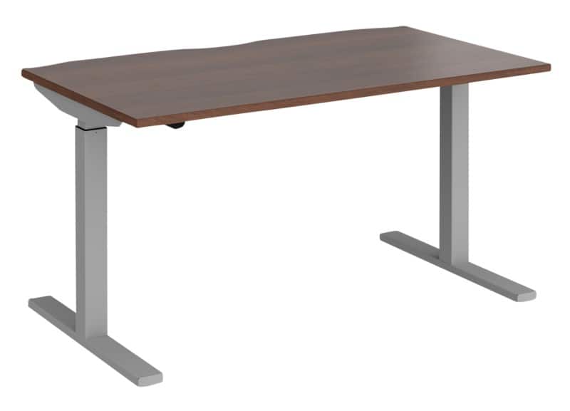 Elev8² Sit Stand Single Desk with Walnut Melamine Top and Silver Frame 2 Legs Mono 1400 x 800 x 675 - 1175 mm