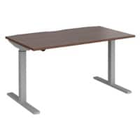 Elev8² Sit Stand Single Desk with Walnut Melamine Top and Silver Frame 2 Legs Mono 1400 x 800 x 675 - 1175 mm