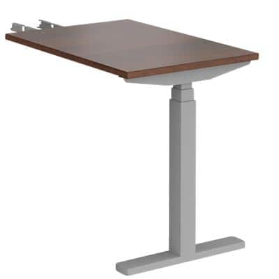 Elev8² Sit Stand Return Desk with Walnut Melamine Top and Silver Frame 1 Leg Touch 1600 x 800 x 675 - 1300 mm