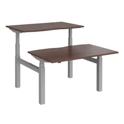 Elev8² Rectangular Sit Stand Back to Back Desk with Walnut Melamine Top and Silver Frame 4 Legs Touch 1200 x 1650 x 675 - 1300 mm