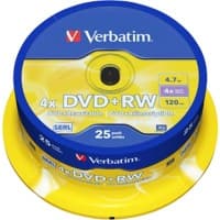 Verbatim DVD + RW 4x 4.7GB Matt Silver Spindle Pack of 25