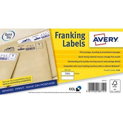 Avery FL08 Franking Labels Self Adhesive 155 x 40 mm White 500 Sheets of 2 Labels