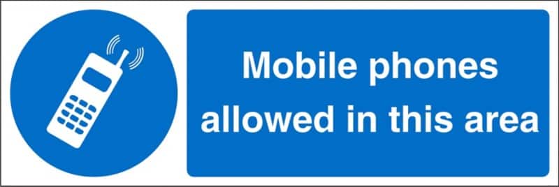 Mandatory Sign Mobiles Allowed Freestanding PVC (Polyvinyl Chloride) 10 x 30 cm