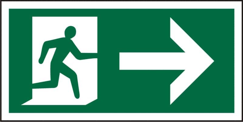 Fire Exit Sign Right Arrow Adhesive Vinyl 10 x 20 cm