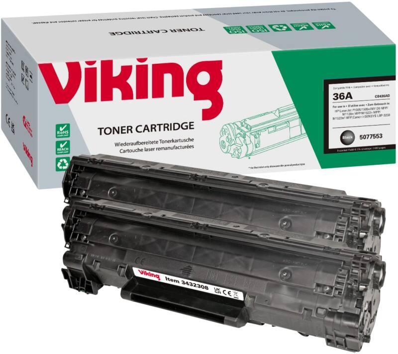 Viking 36A Compatible HP Toner Cartridge CB436A Black Pack of 2 Duopack