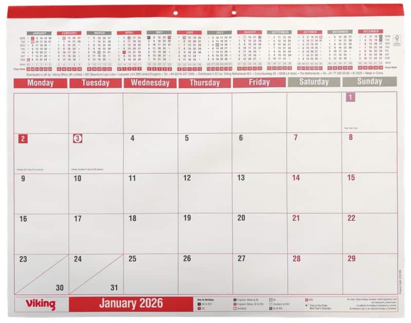 2026 Viking Desk Calendar, 1 Month/Page, White