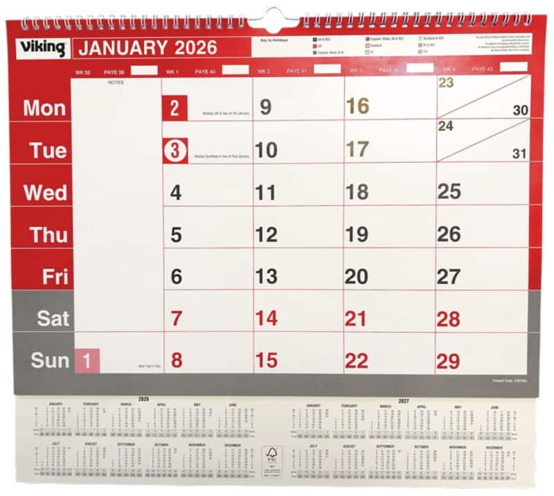 Viking 2026 Calendar, 1 Month/Page, 42x37.3cm, R/W