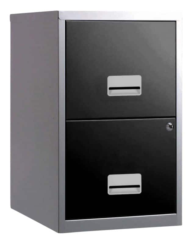 Pierre Henry Maxi Filing Cabinet with 2 Lockable Drawers 400 x 400 x 660 mm Black, Silver