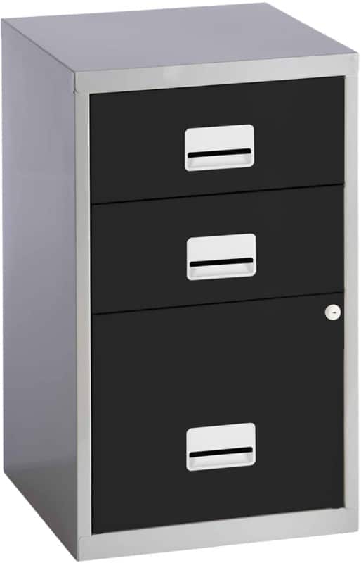 Pierre Henry Steel Filing Cabinet with 3 Lockable Drawers COMBI 400 x 400 x 660 mm Black, Silver