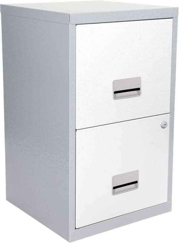 Pierre Henry Maxi Steel Filing Cabinet with 2 Lockable Drawers 400 x 400 x 660 mm Silver, White