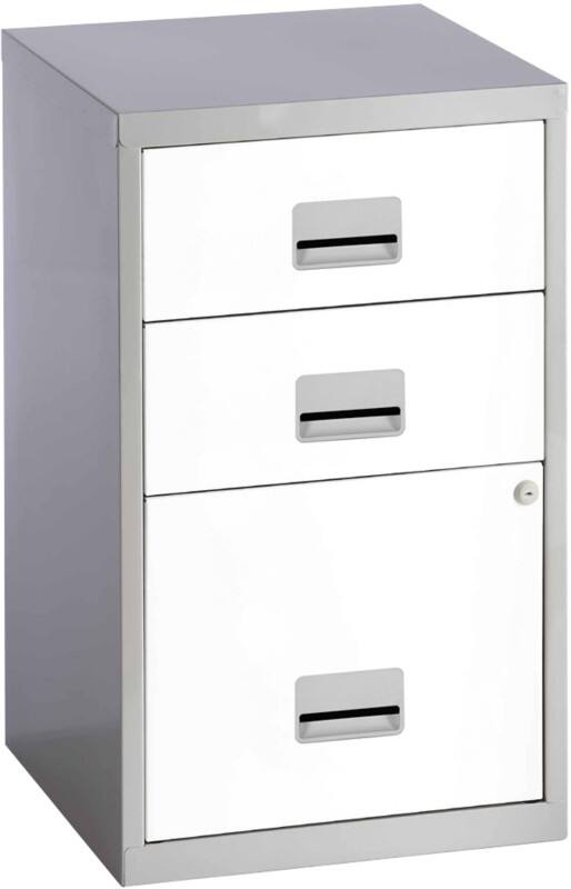 Pierre Henry Steel Filing Cabinet with 3 Lockable Drawers COMBI 400 x 400 x 660 mm Silver, White