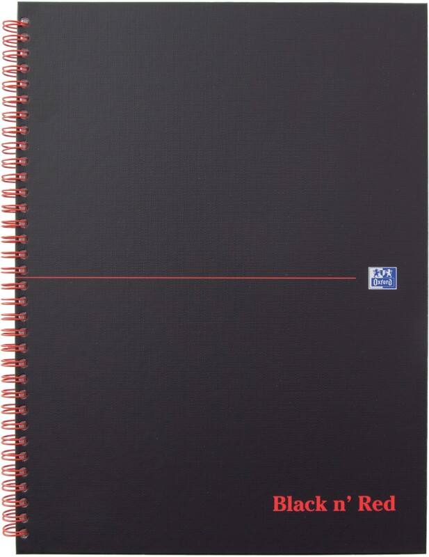 OXFORD Notebook Black n' Red A4+ Ruled Spiral Bound PP (Polypropylene) Hardback Black, Red Perforated 140 Pages 70 Sheets