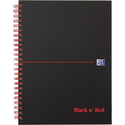 OXFORD Notebook Black n' Red A5+ Ruled Spiral Bound Cardboard Hardback Black, Red Perforated 140 Pages 70 Sheets