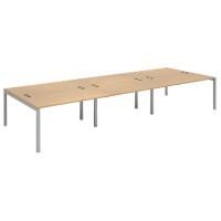 Dams International Rectangular Triple Back to Back Desk with Oak Coloured Melamine Top and Silver Frame 4 Legs Connex 4200 x 1600 x 725mm