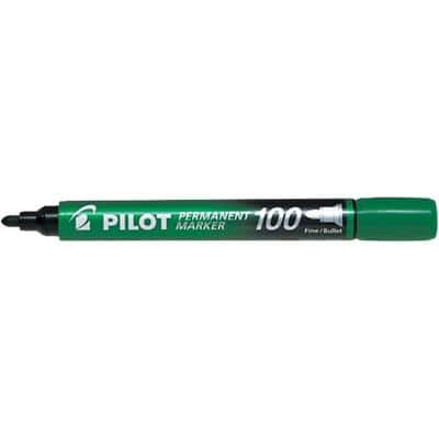 Pilot 100 Permanent Marker Fine Bullet 1 mm Green Non Refillable Pack of 12