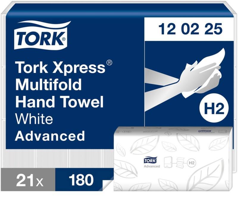 Tork Xpress Advanced Paper Hand Towels H2 M-fold White 2 Ply 120225 180 Sheets Pack of 21