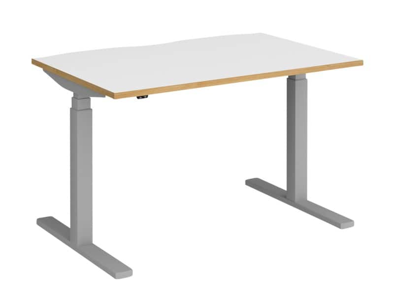 Elev8 Rectangular Sit Stand Single Desk with White & Oak Coloured Melamine Top and Silver Frame 2 Legs Touch 1200 x 800 x 675 - 1300 mm