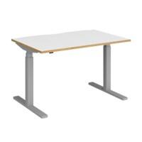 Elev8 Rectangular Sit Stand Single Desk with White & Oak Coloured Melamine Top and Silver Frame 2 Legs Touch 1200 x 800 x 675 - 1300 mm