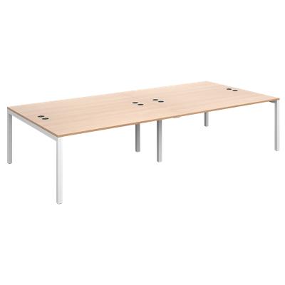 Rectangular Double Back to Back Desk with Beech Coloured Melamine & Steel Top and White Frame 6 Legs Connex 3200 x 1600 x 725 mm