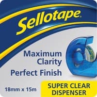 Sellotape Super Clear Tape and Dispenser 18mm x 15m Transparent 6 Rolls