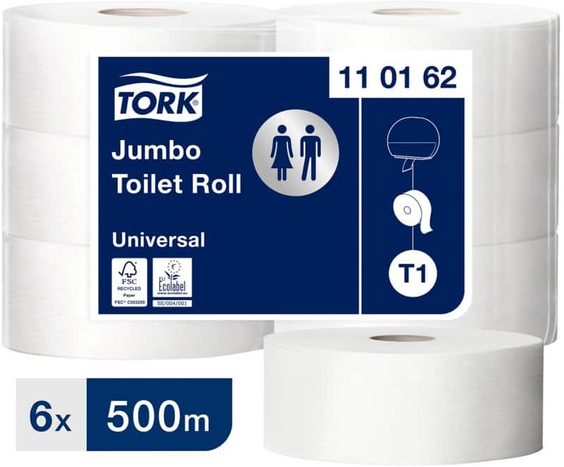 Tork T1 Universal Recycled Toilet Roll 1 Ply 110162 6 Rolls of 2500 Sheets