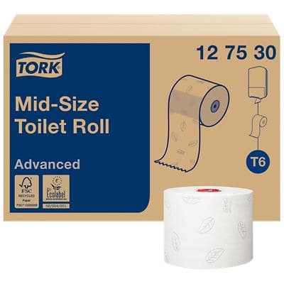 Tork 2 Ply Toilet Rolls T6 Advanced Mid-size 27 Rolls of 320 Sheets