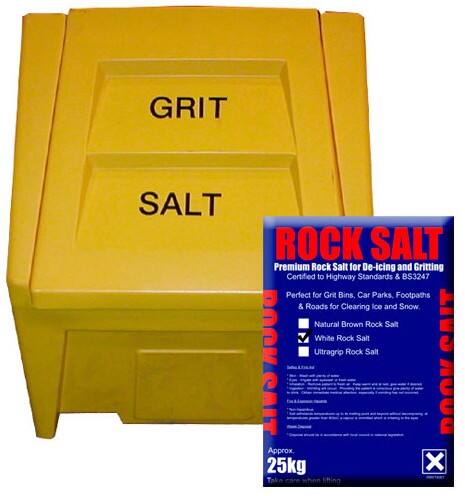 Dandy's Grit Bin 400 L Weatherproof with Lid and 20 x 25 KG White Rock Salt