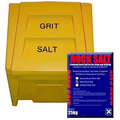 Dandy's Grit Bin 200 L Weatherproof with Lockable Lid and 10 x 25 kg White Rock Salt