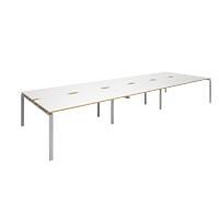 Dams International Rectangular Triple Back to Back Desk with White Melamine Top, Oak Edging and Silver Frame 4 Legs Adapt II 4800 x 1600 x 725 mm