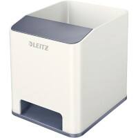 Leitz WOW Sound Pencil Pot Dual Colour White, Grey 9 x 10 x 10.1 cm