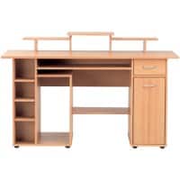 Alphason Rectangular Computer Workstation with Beech Coloured Melamine Top and 1 Drawer San Diego 1420 x 595 x 900mm