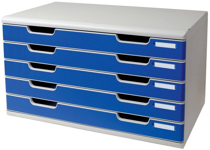 Exacompta Classic Desktop Drawers PS (Polystyrene) Grey, Blue 5 Drawers 57.6 x 35 x 32 cm A3