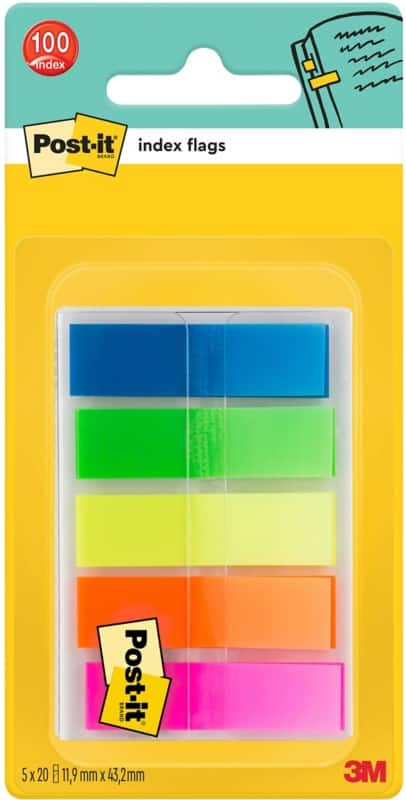 Post-it Index Flags Rectangular 1.19 x 4.32 cm Plain Assorted 683HF5 20 Strips Pack of 20