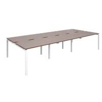 Dams International Rectangular Triple Back to Back Desk with Walnut Melamine Top and White Frame 4 Legs Adapt II 3600 x 1600 x 725mm