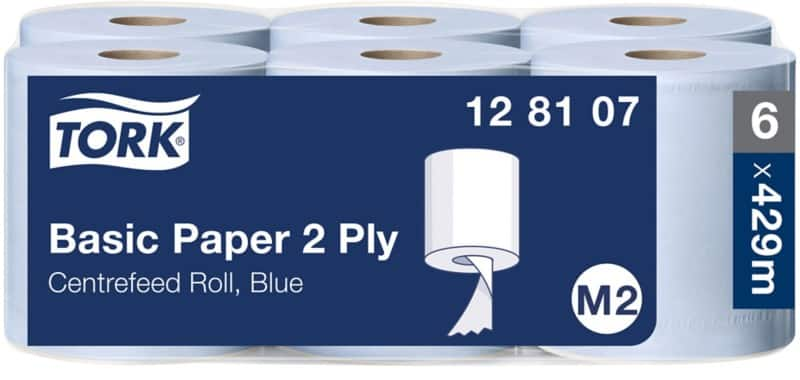 Tork wiping paper m2 2 ply centrefeed blue 6 rolls of 429 sheets