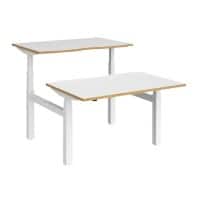 Elev8² Rectangular Sit Stand Back to Back Desk with White & Oak Coloured Melamine Top and White Frame 4 Legs Touch 1200 x 1650 x 675 - 1300 mm