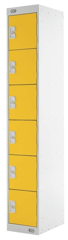 LINK51 Steel Locker 6 Doors 1 nest Key lock 300 x 450 x 1,800 mm Grey, Yellow