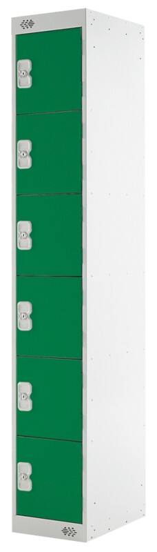 LINK51 Steel Locker 6 Doors 1 nest Key lock 300 x 450 x 1,800 mm Green, Grey