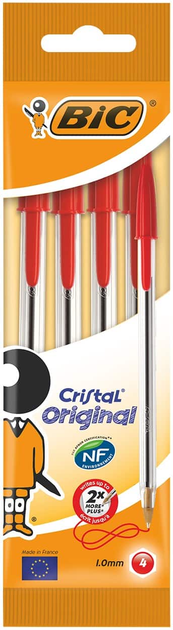 BIC Cristal Original Ballpoint Pen Medium 0.4 mm Red Pack of 4