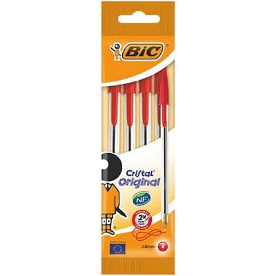 BIC Cristal Original Ballpoint Pen Medium 0.4 mm Red Pack of 4